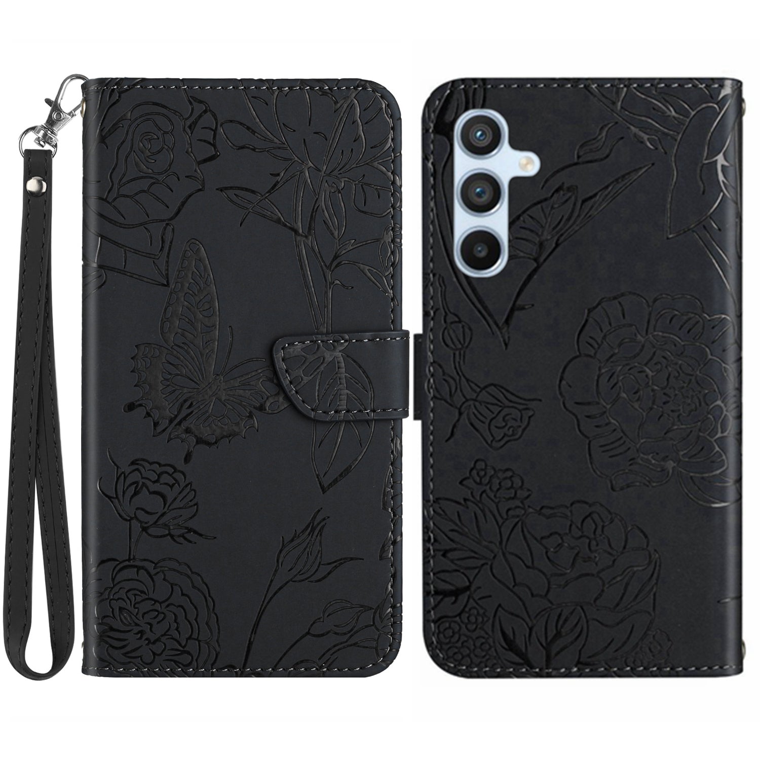 HT03 til Samsung Galaxy A25 5G læder pung etui Stander påtrykte sommerfugle blomster telefoncover med håndstrop HT03 til Samsung Galaxy A25 5G læder pung etui Stander påtrykte sommerfugle blomster telefoncover med håndstrop